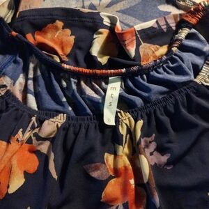 mts Floral Blouse - Navy and Orange